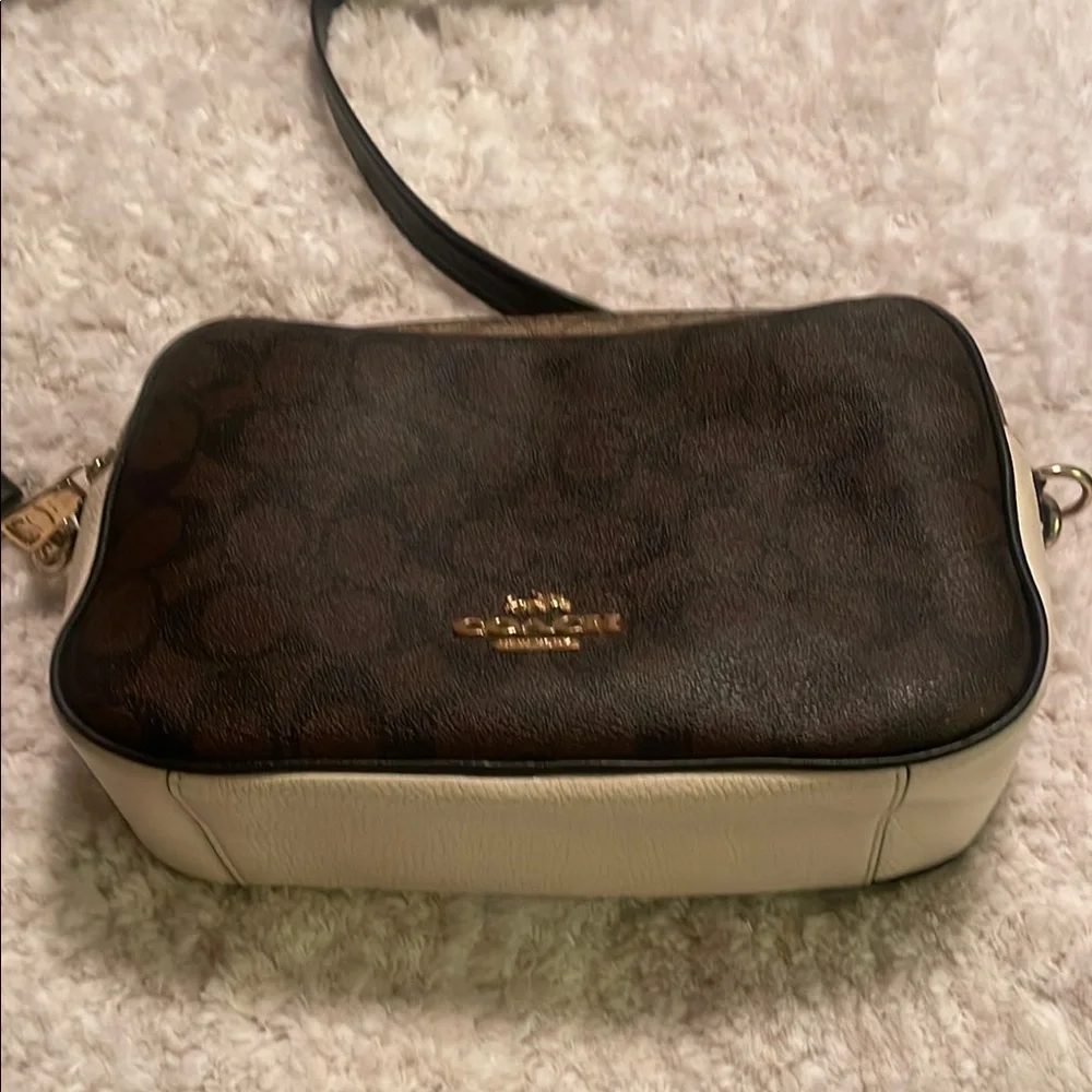 Coach Brown and Cream Crossbody Bag with Sleek Design